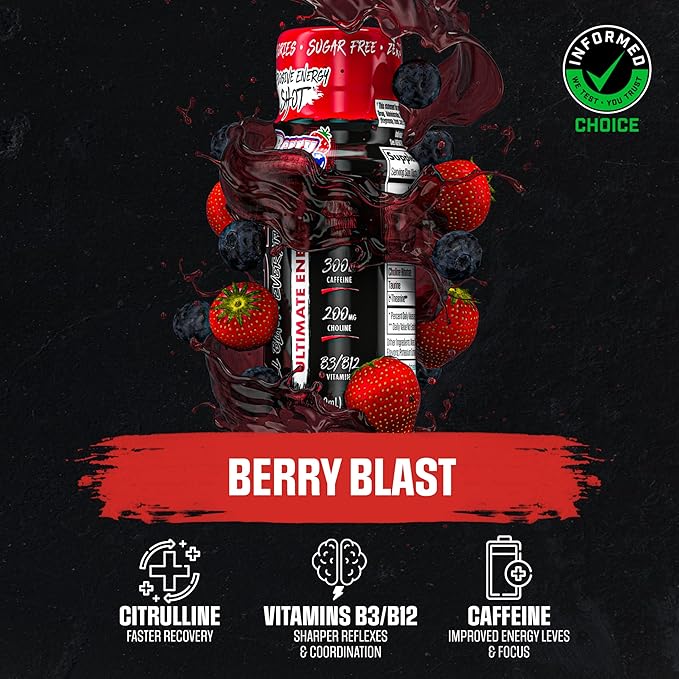 All Black Everything Energy Shots | 12 Pack | 300mg Caffeine | Berry Blast | Zero Sugar | Energy +Â Focus Supplement | Nootropic Blend for Gym or Work