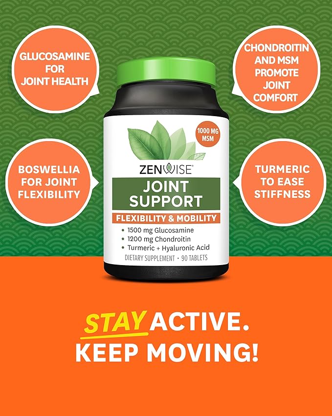 Zenwise Health Glucosamine Chondroitin MSM - Joint Support Turmeric Supplement for Hands, Back, Knee, and Joint Health, Advanced Relief for Bone and Joint Flexibility and Mobility - 90 CT