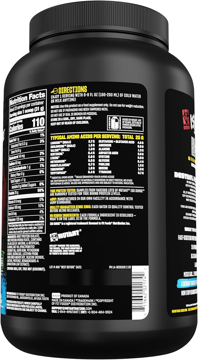 Mutant ISO Surge Whey Protein Isolate Powder Acts Fast to Help Recover, Build Muscle, Bulk and Strength, 1.6 lb (Vanilla Ice Cream)