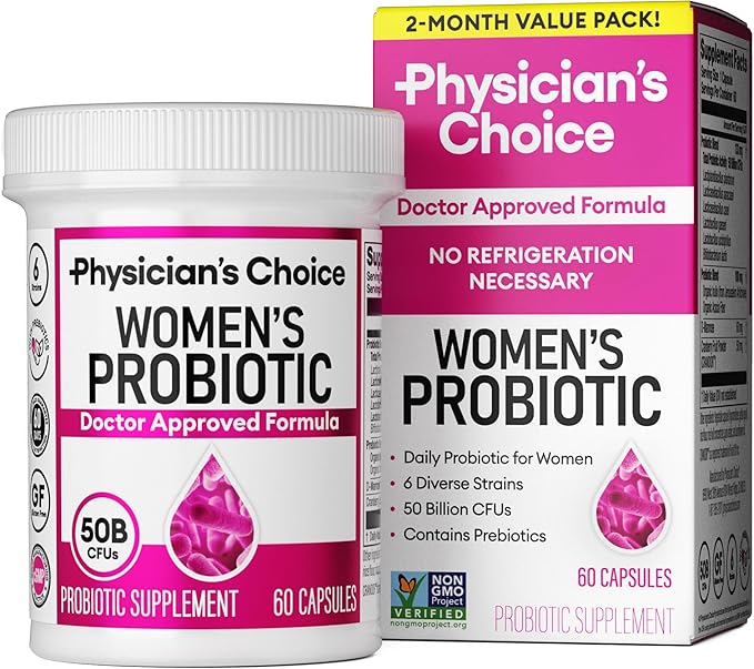 Physician's Choice Probiotics - PH Balance, Digestive, UT, & Feminine Health - 50 Billion CFU - 6 Unique Strains for Women - Organic Prebiotics, Cranberry Extract+ - Probiotic - 60 CT