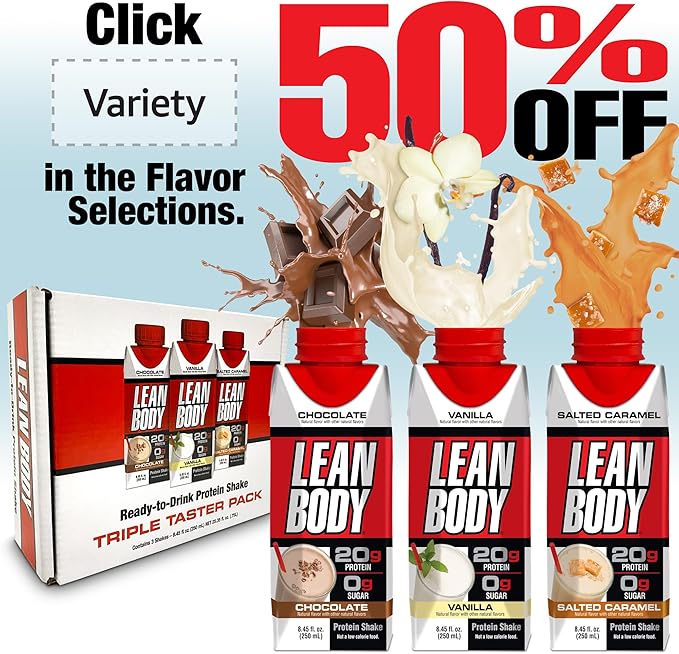 Lean Body Ready-to-Drink Salted Caramel Protein Shake, 40g Protein, Whey Blend, 0 Sugar, Gluten Free, 22 Vitamins & Minerals, 17 Fl Oz (Pack of 12)