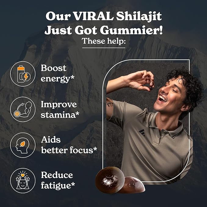 Pure Himalayan Shilajit Gummies with 100% Shilajit |High Potency Gold Grade| 60 Gummies for Energy Boost & Immune Support, 75%+ Fulvic Acid| Travel Friendly - Tamarind Flavor