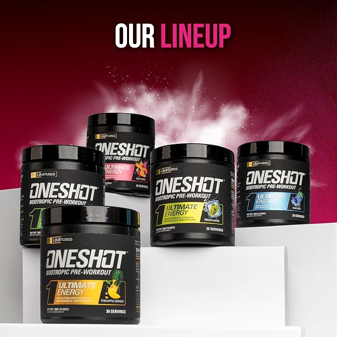 ONESHOT Pre Workout Powder for Men and Women - BCAAS Amino Acids Supplement Powder, 200mg Caffeine Powder, Beta Alanine Powder, Citrulline Malate Preworkout Powder - Fruit Punch - 30 Servings