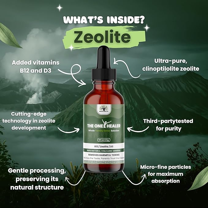 The One Healer Zeolite Detox Drops – Advanced Liquid Cleanse for Kids & Adults, Gentle Heavy Metal Detox, Gut Health & Immune Support, Natural Vitamin B12 & D3 Supplement, 60 Servings
