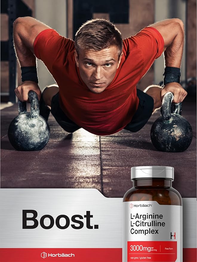 Horbäach L-Arginine L-Citrulline Complex | 3000mg | 250 Capsules | Non-GMO, Gluten Free Supplement