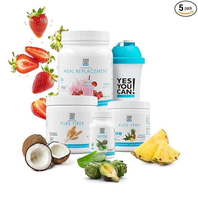Yes You Can! Detox Plus Kit, Daily Cleanse Pure Fiber Meal Replacement, Drink Mix, Shake Booster and Supplement, Body Cleanse Kit for Women, Daily System Cleanse - Strawberry, Aloe Vera Hibiscus