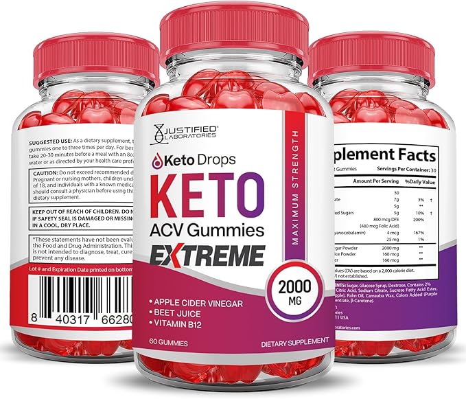 Keto Drops Keto ACV Gummies Extreme 2000MG Keto Drops Keto Gummies Advanced Formula Apple Cider Vinegar with Pomegranate Beet Juice Powder B12 Vegan Non GMO 60 Gummys