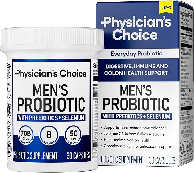 Physician's CHOICE Probiotics for Men - 70 Billion CFU - 8 Strains - w/Selenium & Organic Prebiotics - Supports Digestive Health, Microbiome, Colon, & Immune Health - Advanced Men's Probiotic - 30ct