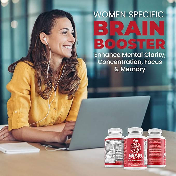 Womens Brain Supplement and Focus Support | Female Specific Memory Booster | Brain Goddess | Enhance Clarity and Concentration