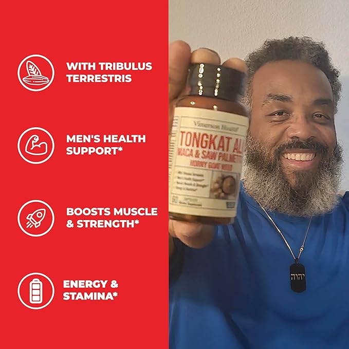 Tongkat Ali for Men - Healthy Testosterone Support. Balanced Energy Supplements for Men with Horny Goat Weed, Maca Root Powder, Tribulus Terrestris, Saw Palmetto Extract. Tongat-Ali for Men. 60 Caps