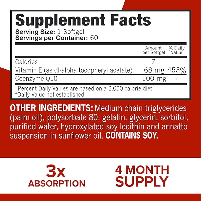 Qunol CoQ10 100mg Softgels, Ultra CoQ10 100mg, 3x Better Absorption, Antioxidant for Heart Health & Energy Production, Coenzyme Q10 Vitamins and Supplements, 4 Month Supply, 60 Count (Pack of 2)