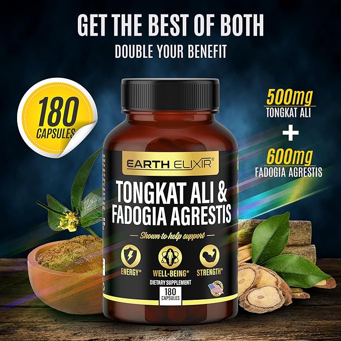 Fadogia Agrestis 600mg and Tongkat Ali 500mg Supplements (180 Capsules) - Made in USA - 3 Month Supply ā 3rd Party Tested - Long Jack - Tongkat Ali Fadogia Agrestis for Men and Women