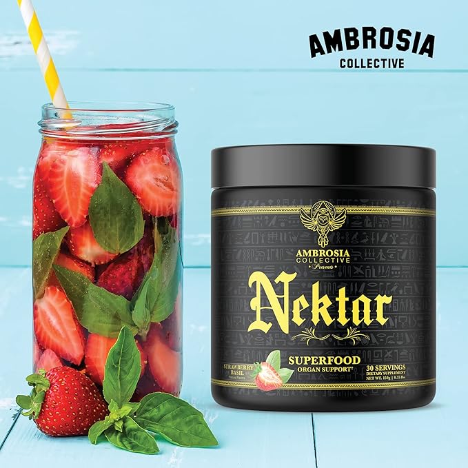 Ambrosia Nektar - Superfood Powder | Complete Health Supplement | 30 Servings (Strawberry Basil)