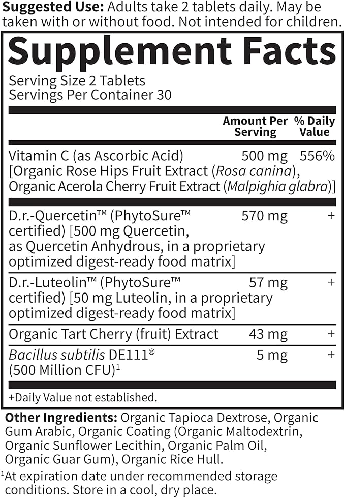 Garden of Life Quercetin Once Daily Immune System Support Supplement with Vitamin C, D & Probiotics – Dr Formulated – Immune Health, Respiratory Health, Skin Health, Gluten Free, Non GMO – 30 Tablets