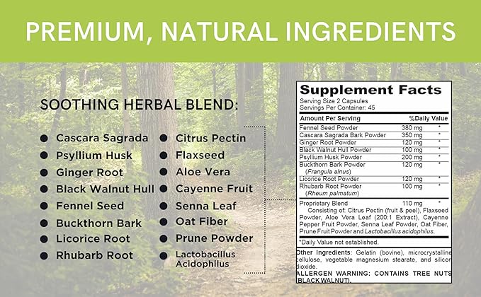 Poop Softner – for Digestive Discomfort – a 7 Day Cleanse - Bowel Movements Regulator - Constipation Support - Cascara Sagrada – Prune Fruit - Ginger Root – Supports IBS - Non GMO – 90 CT
