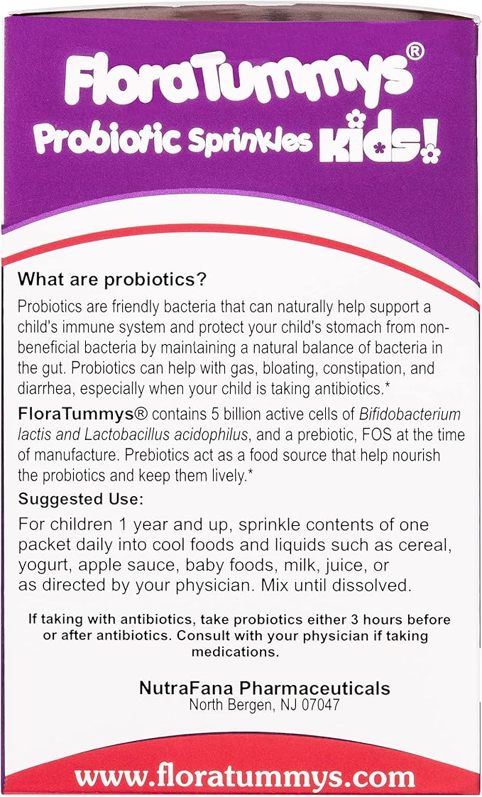 Probiotic Sprinkles for Kids: 30 Taste-Free, Powder Packets, Free of Food Allergens, Non-Dairy, Gluten Free, Sugar-Free, Non-GMO, Vegan