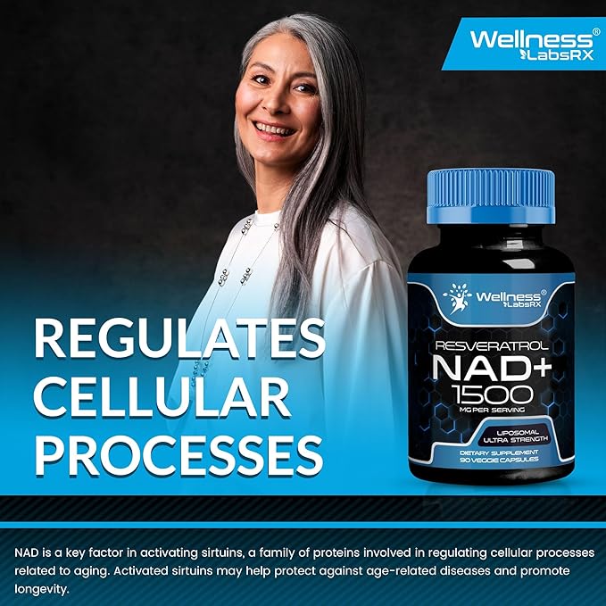 NAD Supplement, 1500mg - Liposomal NAD+ Supplement with Resveratrol, Nad Plus Boosting Supplement - Support Cellular Health, Stamina & Healthy Aging - Ultra Strength Capsules, USA Made