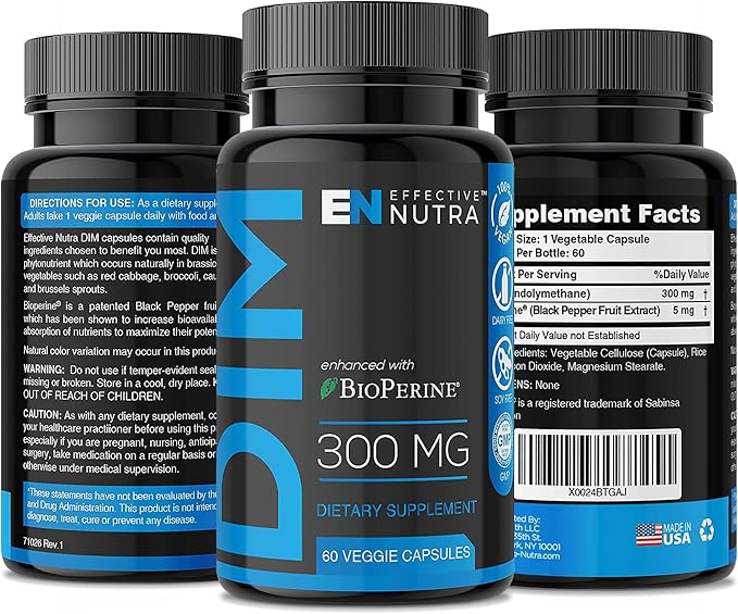 Dim Supplement 300mg Capsule - Extra Strength Diindolylmethane DIM + BioPerine - Estrogen Blocker for Men & Women - Estrogen Balance, Metabolism, Hormone, Menopause, Acne, PCOS