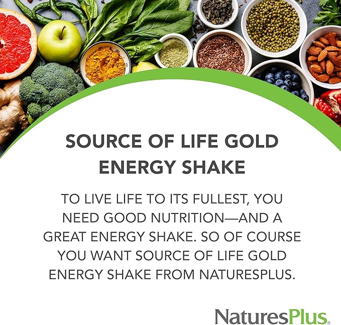 NaturesPlus Source of Life Gold Energy Shake - 0.97 lb - Tropical Berry Flavor - Vitamin, Mineral & Protein Formula with 120+ Concentrated Whole Foods - Vegetarian & Gluten Free - 13 Servings