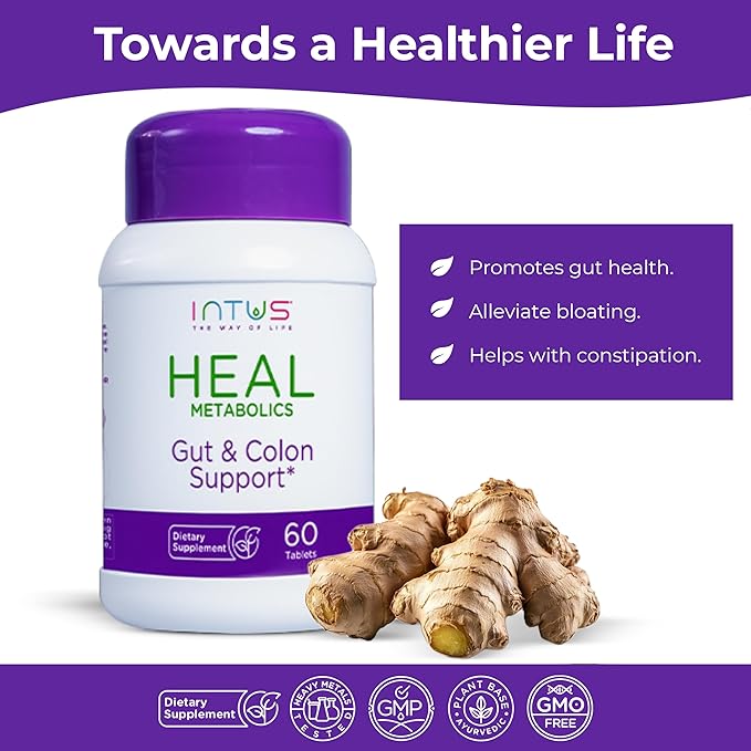 Intus Heal – Gut Health Intus Herbal Support for Digestive Support – Ayurvedic Blend for Complete Wellness – 60 Tablets for Men and Women