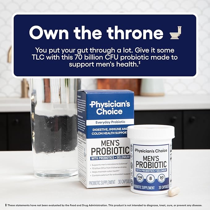 Physician's CHOICE Probiotics for Men - 70 Billion CFU - 8 Strains - w/Selenium & Organic Prebiotics - Supports Digestive Health, Microbiome, Colon, & Immune Health - Advanced Men's Probiotic - 30ct