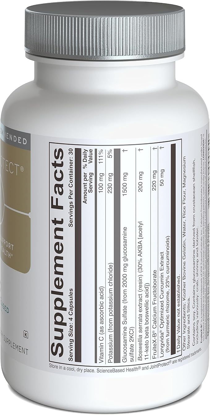JointProtect - Support for Joint Health - Glucosamine Sulfate, Boswellia Serrata, Calcium Fructoborate, Curcumin, Vitamin C - 120 Capsules