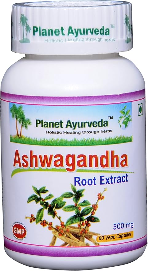 Planet Ayurveda Ashwagandha, 500mg Veg Capsules - 2 Bottles