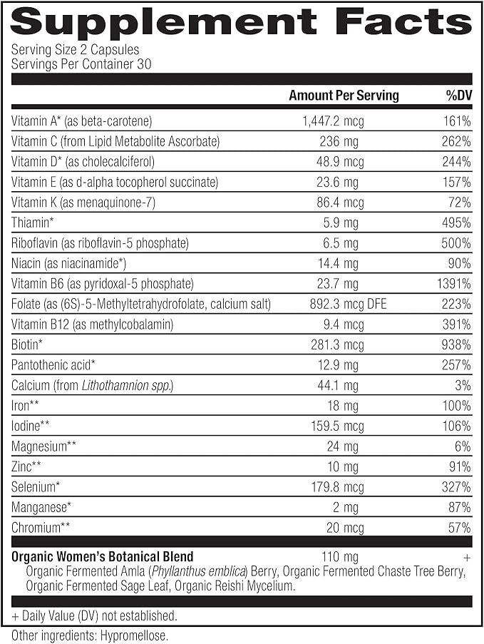 Ancient Nutrition Multivitamin for Women, Women's Fermented Multivitamin with Vitamin C, D, K, Zinc & Magnesium, Immune Support, Vegan, 60 Ct