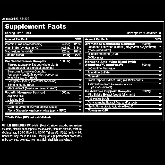 Animal Stak – Complete Natural Hormone Booster Supplement with Tribulus – Natural Testosterone Booster for Athletes – Contains Estrogen Blockers – 1 Month Cycle