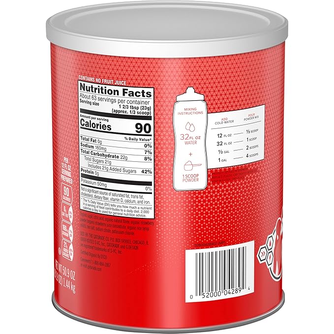 G ESSNTL Organic Gatorade Thirst Quencher Powder, Strawberry, 50.9 oz Canister (Pack of 3)