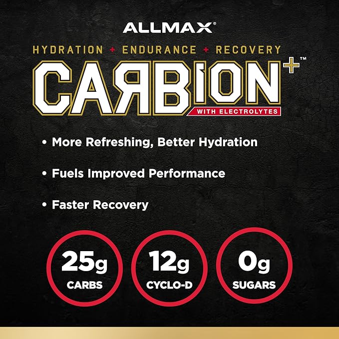 ALLMAX Nutrition - CARBION+ Workout Hydration Supplement Powder with Electrolytes, Supports Endurance, Recovery, and Exercise Performance, Gluten Free and Vegan, Lemon Lime, 25 Servings