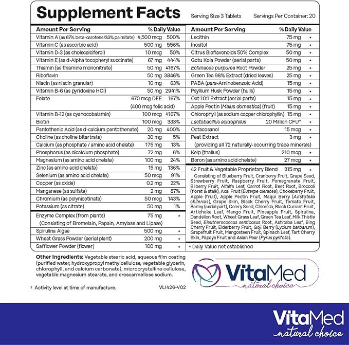 Vegan Multivitamin for Women and Men with digestive enzymes, Probiotics, Vitamin D3, Vitamin C, Vitamin A, Vitamin B12, Multi Vitamin and Multimineral Supplement for Immune Support,60 Tablets