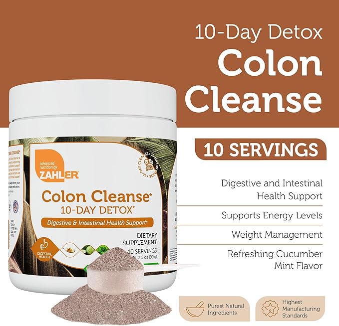 Zahler Colon Cleanse 10-Day Detox Cleanse - Cucumber Mint Flavor - Herbal Digestive Wellness - Colon Cleanser & Detox for Bowel Movement, Body Detox, Digestion Aid for Women and Men - 3.5 oz Jar