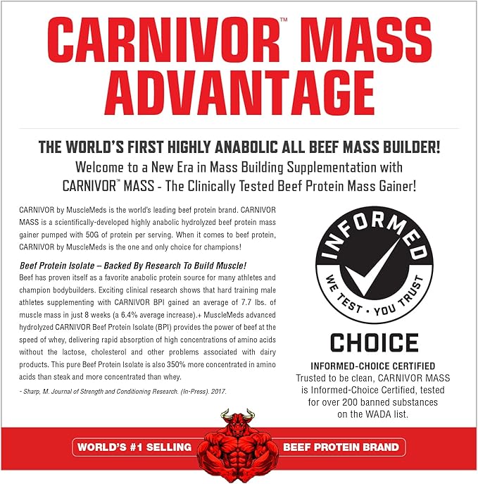 MuscleMeds Carnivor Mass Anabolic Beef Protein Gainer, Chocolate Fudge, 10.4 Pounds,Brown,003679