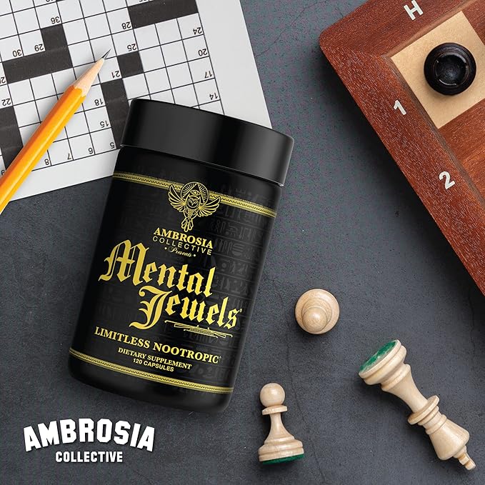 Ambrosia Mental Jewels (Capsules) - Cognitive Enhancer | Increase Memory, Communication Skills, Concentration & Focus | Alpha GPC, Choline, BaCognize | 120 Veggie Capsules (30 Day Supply)