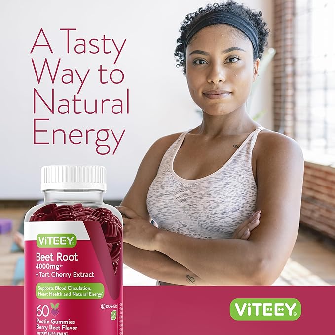 Beet Root Gummies 4000mg with Tart Cherry - for Healthy Blood Pressure Support - Vegan, Gelatin Free, Gluten Free - Tasty Chewable Berry Beet Flavored Gummy