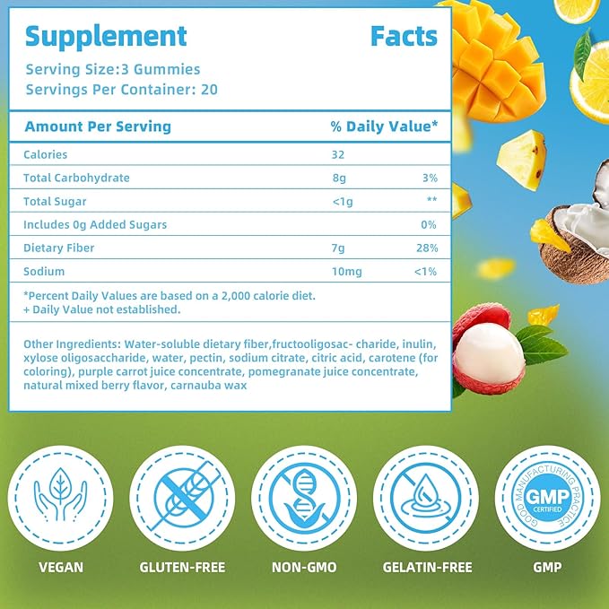 AFXMATE Fiber Supplement Gummies for Adult, 7 g Fiber Sugar Free Vegan & Gluten Free - Digestive Health, Regularity Support 120 Count