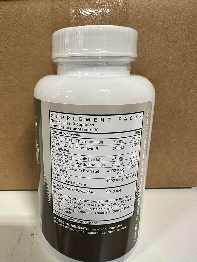Mountain Peak Nutritionals Mood Support Formula - Supports Serotonin Levels - Hypoallergenic Dietary Supplement (90 Vegetarian Capsules)