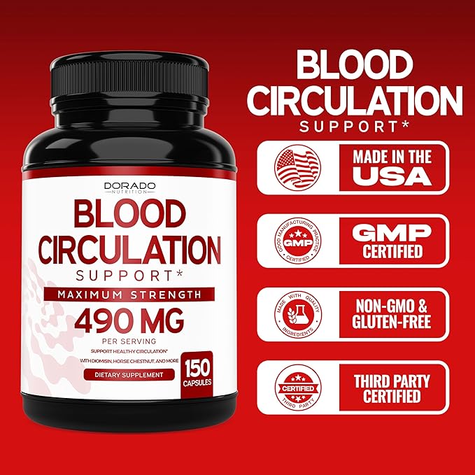 Blood Circulation Supplements (150 Capsules) Leg Circulation with Diosmin - Blood Flow Supplements - Blood Circulation For Legs - Vein & Leg Health - Vegan & Non GMO - 3rd Party Tested - (150 Count)