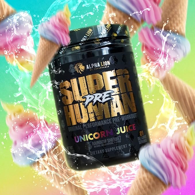 ALPHA LION Superhuman Pre Workout Powder, Beta Alanine, L-Taurine & Tri-Source Caffeine for Sustained Energy & Focus, Nitric Oxide & Citrulline for Pump (21 Servings, Unicorn Juice)