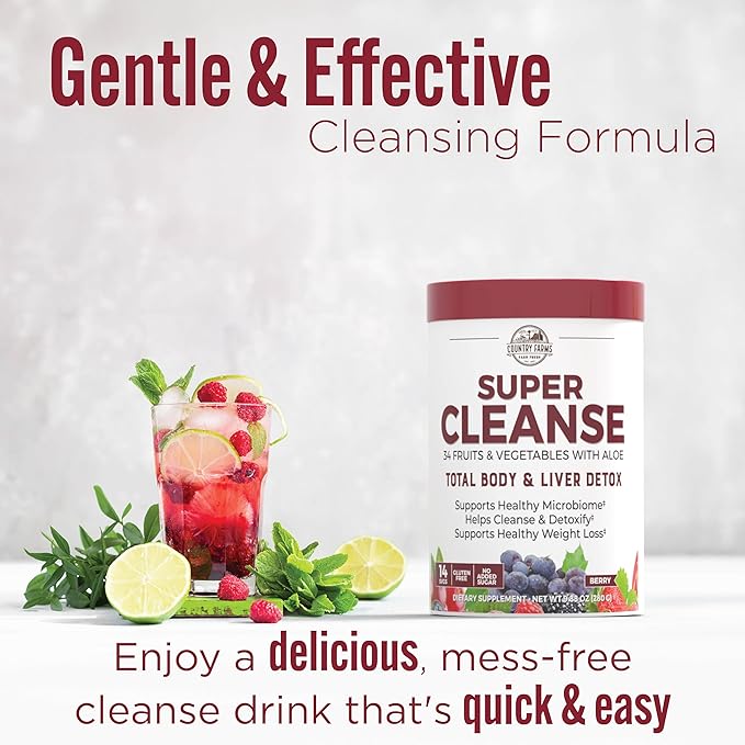 COUNTRY FARMS Super Cleanse, Super Juice Cleanse, Supports Healthy Digestive System, 34 Fruits and Vegetables, Promotes Natural Detoxification, Promote Healthy Weight Management, 28 Servings