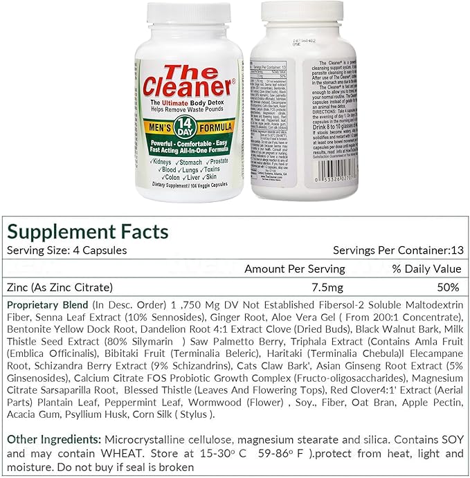 Century Systems The Cleaner Detox, Powerful 14-Day Complete Internal Cleansing Formula for Men, Support Digestive Health, 104 Vegetarian Capsules
