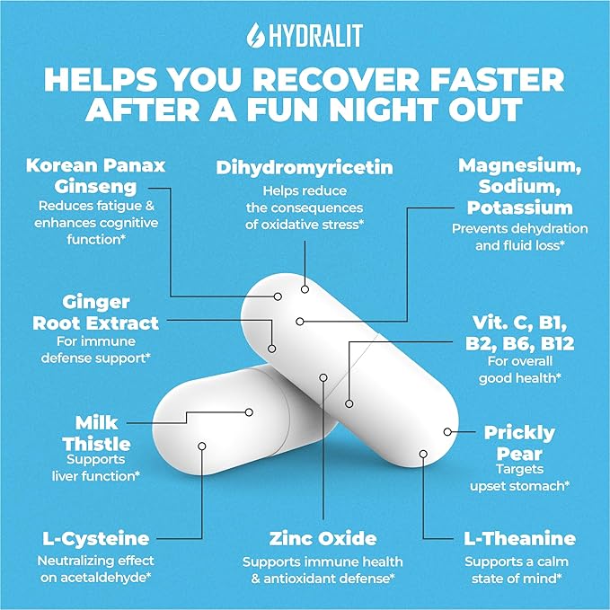 After Drinking Aid Supplement Pre Game Party Pills Electrolytes Hydration DHM Milk Thistle Weekend Recovery Vitamins Relief Formula Better Mornings Alcohol Liver Health Support 120 Capsules