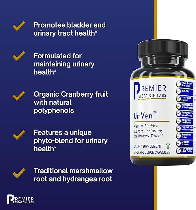 Premier Research Labs UriVen - Bladder Health Support for Women & Men, Cranberry Extract & Marshmallow Root, Urinary Relief, Bladder Relief, Bladder Control Supplement - 60 Vegetarian Capsules