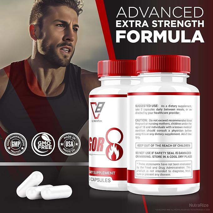 (2 Pack) Vigor 8 for Men, Vigor 8 Pills Male Enhancing Formula, Vigor Eight Supplement Capsules Test Boost, Vigor8 Stamina Booster Reviews Horny Goat Weed Tongkat Ali (120 Capsules)