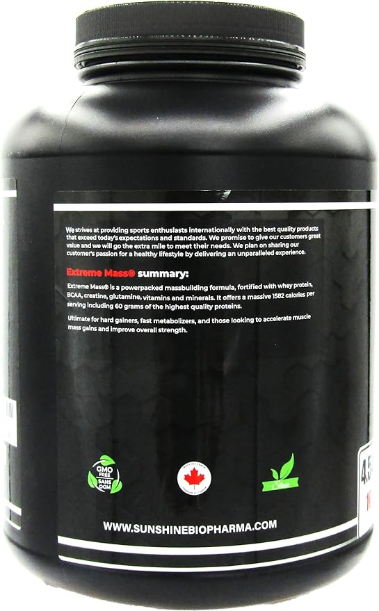 Extreme Mass Weight Gainer Muscle Builder, 10 lbs (4.54 kg) with Less Sugar for Intense Workout Training Made of high Calorie Fortified whey Protein