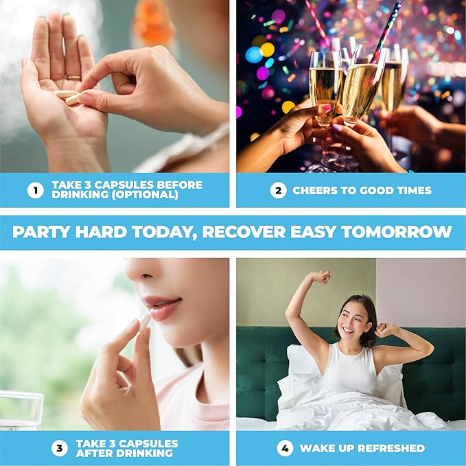 After Drinking Aid Supplement Pre Game Party Pills Electrolytes Hydration DHM Milk Thistle Weekend Recovery Vitamins Relief Formula Better Mornings Alcohol Liver Health Support 120 Capsules