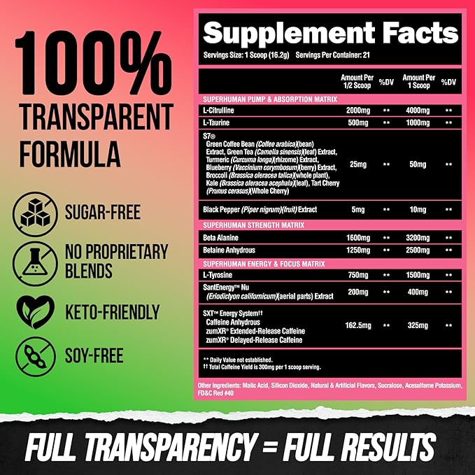 ALPHA LION Superhuman Pre Workout Powder, Beta Alanine, L-Taurine & Tri-Source Caffeine for Sustained Energy & Focus, Nitric Oxide & Citrulline for Pump (21 Servings, Muscle Melon)