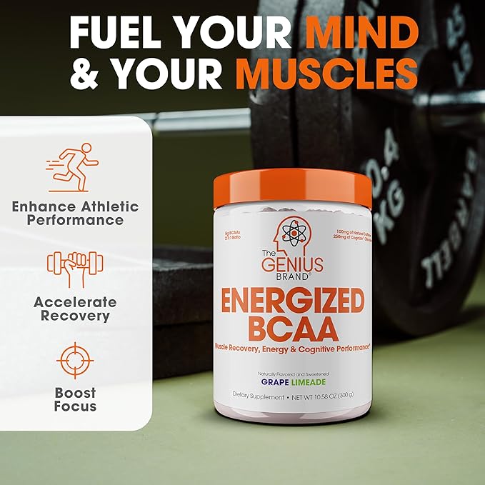 Genius BCAA Energy Powder, Grape Limeade - Nootropic Amino Acids & Muscle Recovery - Natural Vegan BCAAs Workout Supplement for Women & Men (Pre, Intra & Post Workout) - No Artificial Sweeteners