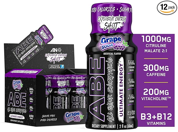 All Black Everything Energy Shots | 12 Pack | 300mg Caffeine | Grape Soda | Zero Sugar | Energy +Â Focus Supplement | Nootropic Blend for Gym or Work